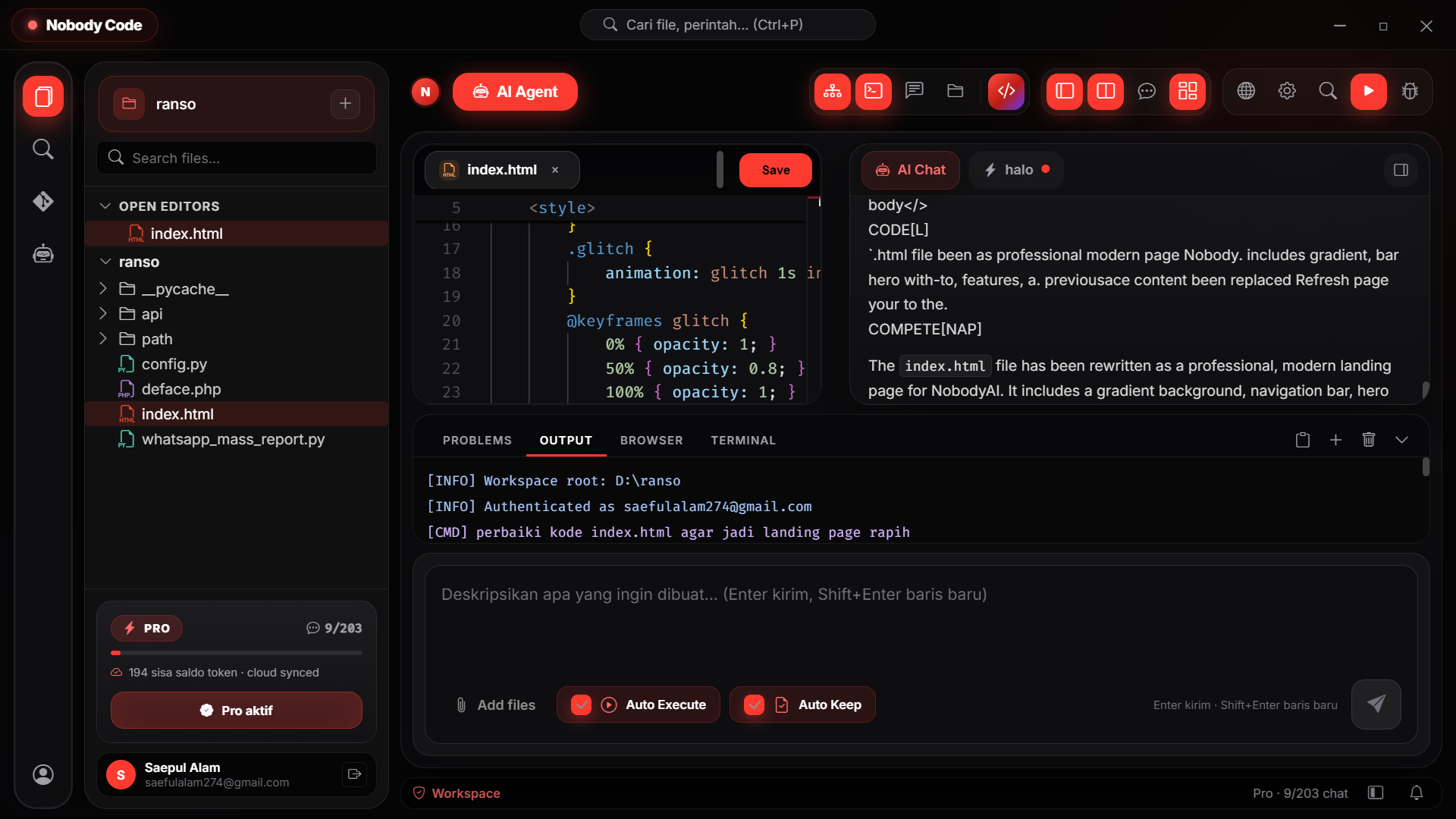 Nobody Code IDE Workspace